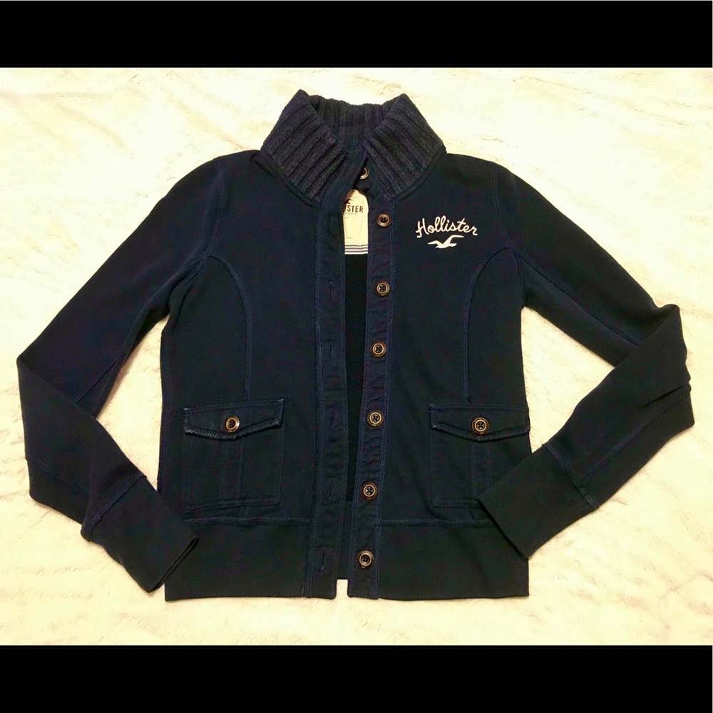 Juniors Hollister Blue Button Up Sweater Sz. Large